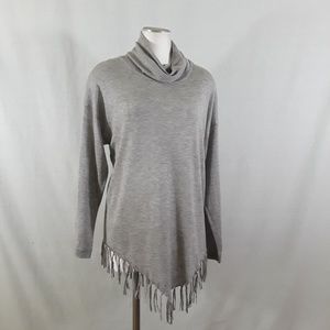 knit tunic with fringe trimmed V- hem - NWOT